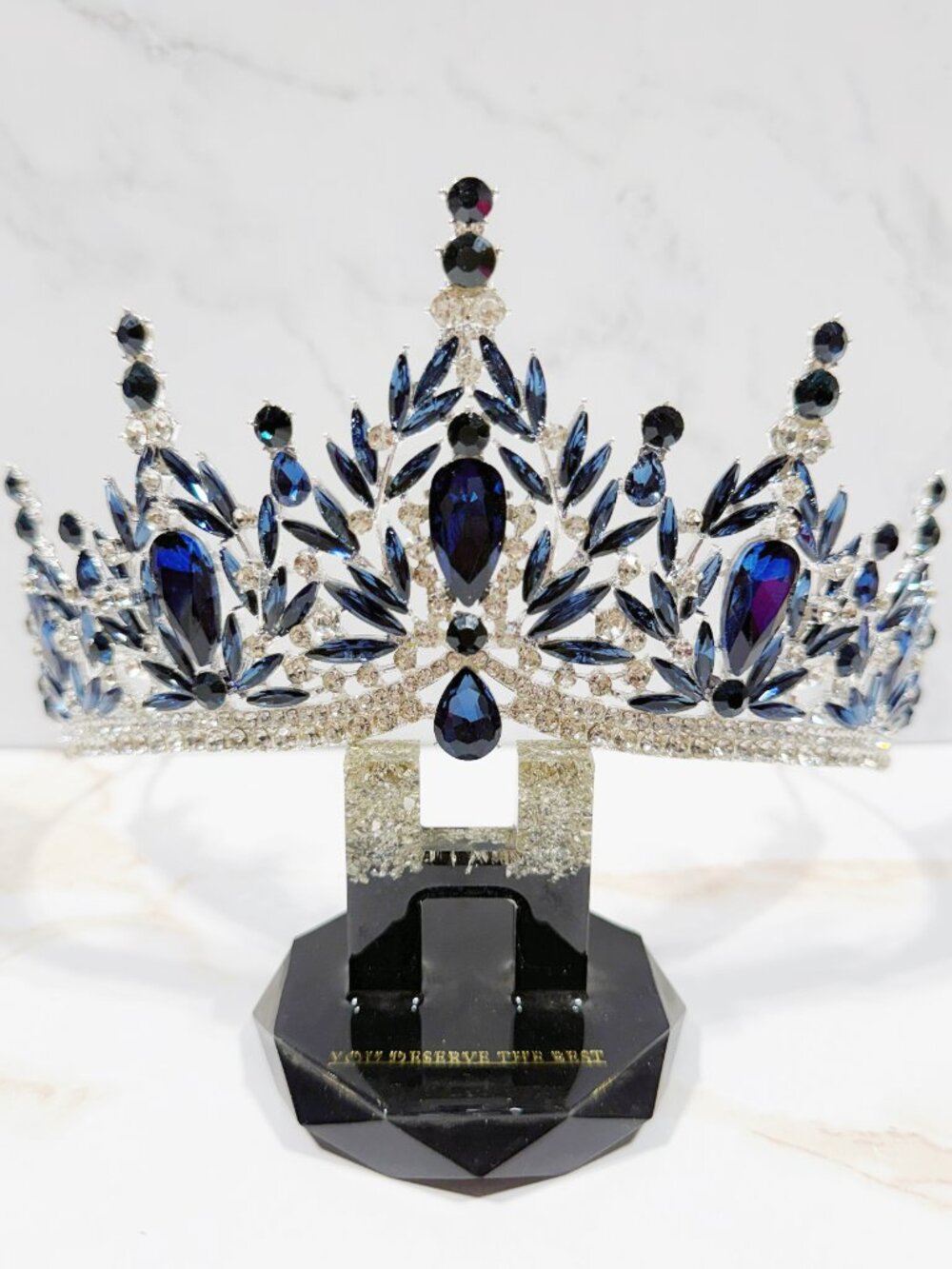 Navy blue tiara, Silver Crystal Crown, Rhinestone Tiara, Formal crown headpiece